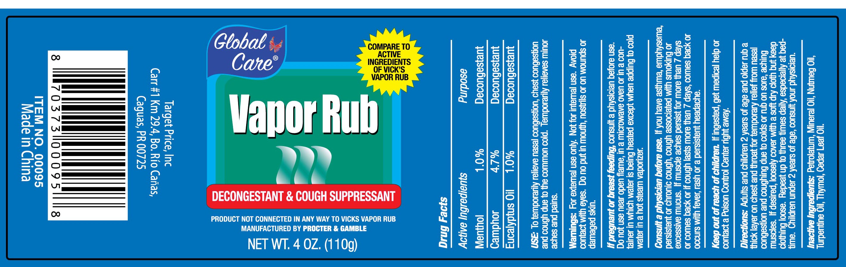 NDC 72146 008 Global Care 4oz Vapor Rub Ointment Topical Label NDC 72146 008 Global Care 4oz Vapor Rub Ointment Topical Label